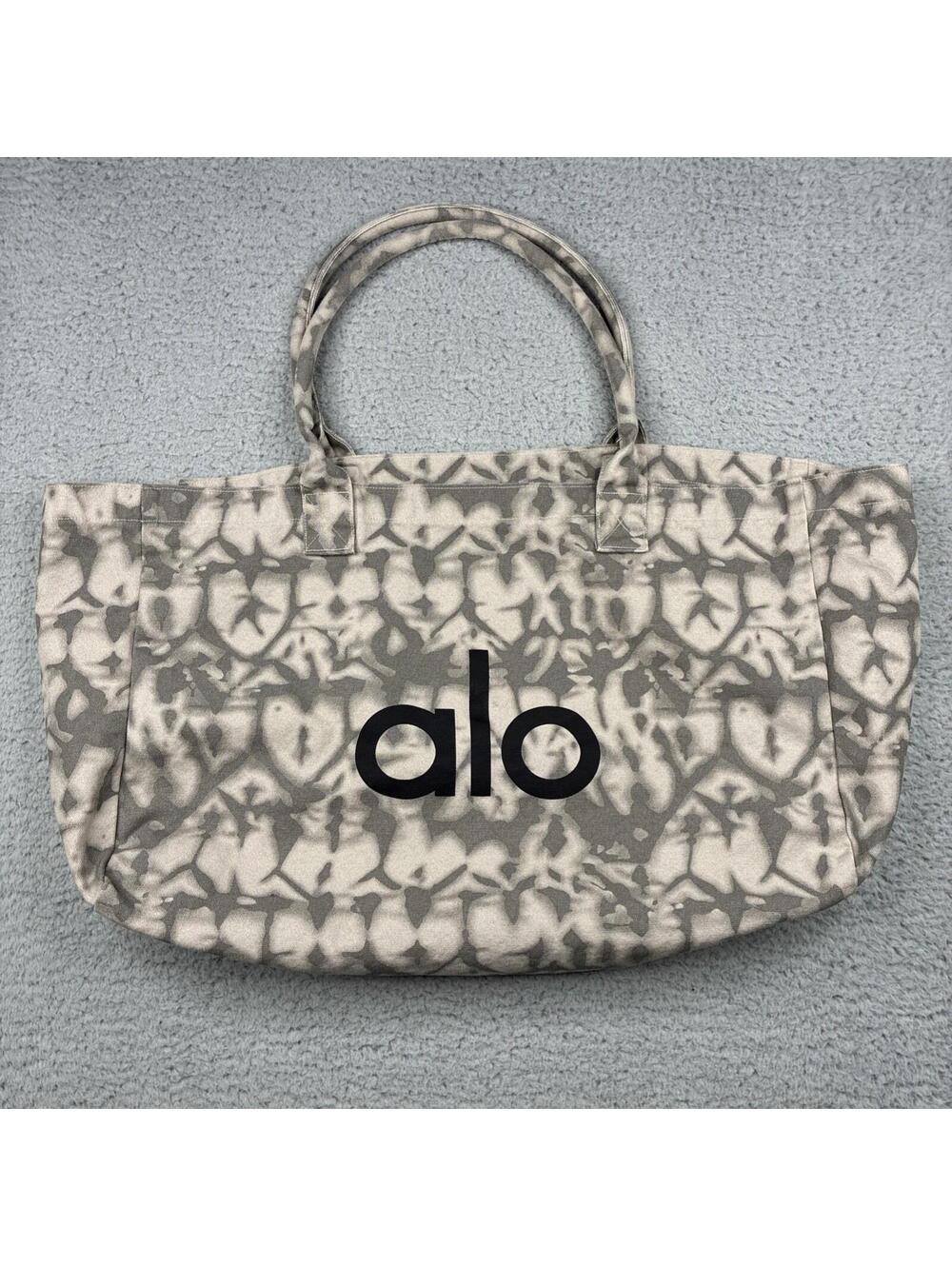 Alo Yoga Tie Dye Tote Bag Gray Cotton Logo Shopper Gym Carryall OS